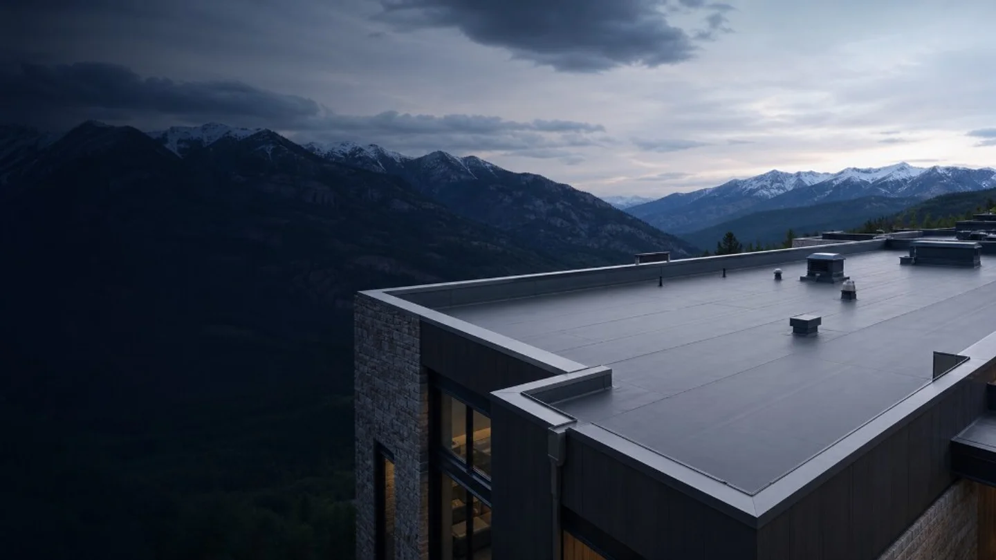 Flat low-slope roof in a Colorado mountain setting